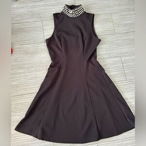 Mini black pearl high colar dress S